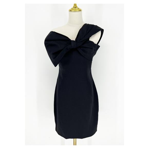 Marchesa Notte Deconstructed Bow Mini Dress 2 Black - Picture 1 of 5